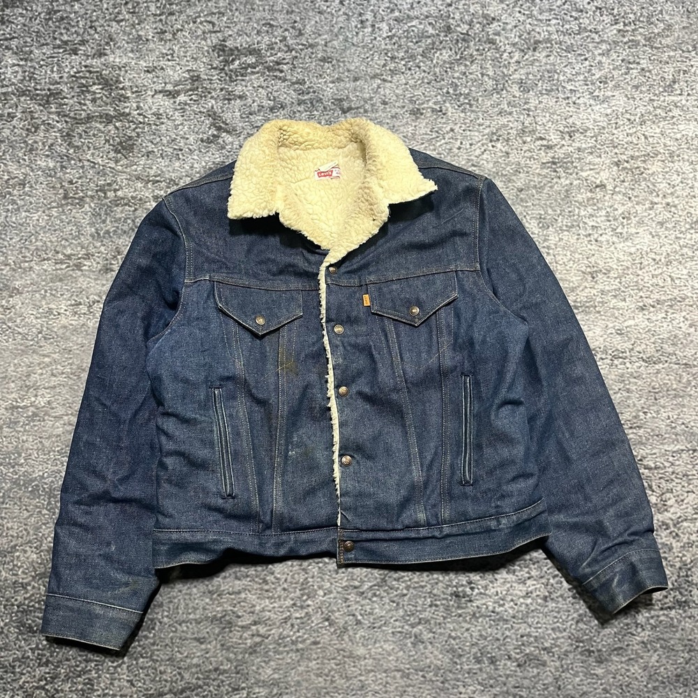 Vintage Levi's Orange Tab Sherpa Denim Jacket Size 46 Blue Lined Western 80s - Picture 3 of 9